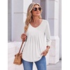 image:imageEkouaer 34 Length Sleeve Womens Tops V Neck Blouses Pleated Casual ShirtsWhite