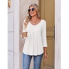image:imageEkouaer 34 Length Sleeve Womens Tops V Neck Blouses Pleated Casual ShirtsWhite