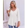 image:imageEkouaer 34 Length Sleeve Womens Tops V Neck Blouses Pleated Casual ShirtsWhite