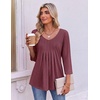 image:imageEkouaer 34 Length Sleeve Womens Tops V Neck Blouses Pleated Casual ShirtsWine Red