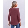 image:imageEkouaer 34 Length Sleeve Womens Tops V Neck Blouses Pleated Casual ShirtsWine Red