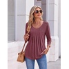 image:imageEkouaer 34 Length Sleeve Womens Tops V Neck Blouses Pleated Casual ShirtsWine Red