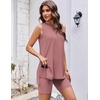 image:imageEkouaer Biker Short Sets Womens 2 Piece Lounge Set Summer Matching OutfitsCamel