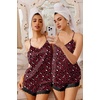 image:imageEkouaer Lingerie for Women Sexy Satin Silk Pajama Sets Lace Cami Short PjCheetah Wine Red