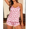 image:imageEkouaer Lingerie for Women Sexy Satin Silk Pajama Sets Lace Cami Short PjCherry Bow