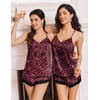 image:imageEkouaer Lingerie for Women Sexy Satin Silk Pajama Sets Lace Cami Short PjLeopard Rose