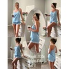 image:imageEkouaer Lingerie for Women Sexy Satin Silk Pajama Sets Lace Cami Short PjLight Blue