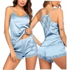 image:imageEkouaer Lingerie for Women Sexy Satin Silk Pajama Sets Lace Cami Short PjLight Blue