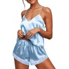 image:imageEkouaer Lingerie for Women Sexy Satin Silk Pajama Sets Lace Cami Short PjLight Blue
