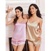 image:imageEkouaer Lingerie for Women Sexy Satin Silk Pajama Sets Lace Cami Short PjPink