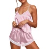 image:imageEkouaer Lingerie for Women Sexy Satin Silk Pajama Sets Lace Cami Short PjPink