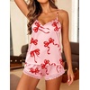 image:imageEkouaer Lingerie for Women Sexy Satin Silk Pajama Sets Lace Cami Short PjPink Bow