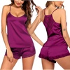 image:imageEkouaer Lingerie for Women Sexy Satin Silk Pajama Sets Lace Cami Short PjPurple