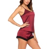 image:imageEkouaer Lingerie for Women Sexy Satin Silk Pajama Sets Lace Cami Short PjWine Red