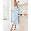 image:imageEkouaer Long Sleeve Nightgowns for Women Calf Length Sleep ShirtsLight Blue Flower