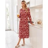 image:imageEkouaer Long Sleeve Nightgowns for Women Calf Length Sleep ShirtsRed Floral
