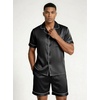 image:imageEkouaer Mens Silk Satin Pajamas Set Short Sleeve Button Up Lounge Pjs SetBlack