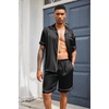 image:imageEkouaer Mens Silk Satin Pajamas Set Short Sleeve Button Up Lounge Pjs SetBlack