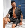 image:imageEkouaer Mens Silk Satin Pajamas Set Short Sleeve Button Up Lounge Pjs SetBlack