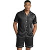 image:imageEkouaer Mens Silk Satin Pajamas Set Short Sleeve Button Up Lounge Pjs SetBlack Leopard