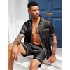 image:imageEkouaer Mens Silk Satin Pajamas Set Short Sleeve Button Up Lounge Pjs SetBlack Leopard