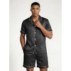 image:imageEkouaer Mens Silk Satin Pajamas Set Short Sleeve Button Up Lounge Pjs SetBlack Leopard