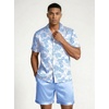 image:imageEkouaer Mens Silk Satin Pajamas Set Short Sleeve Button Up Lounge Pjs SetBlue Botanical Print