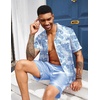 image:imageEkouaer Mens Silk Satin Pajamas Set Short Sleeve Button Up Lounge Pjs SetBlue Botanical Print
