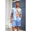 image:imageEkouaer Mens Silk Satin Pajamas Set Short Sleeve Button Up Lounge Pjs SetBlue Botanical Print