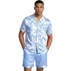 image:imageEkouaer Mens Silk Satin Pajamas Set Short Sleeve Button Up Lounge Pjs SetBlue Botanical Print