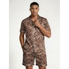 image:imageEkouaer Mens Silk Satin Pajamas Set Short Sleeve Button Up Lounge Pjs SetBrown Leopard