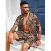 image:imageEkouaer Mens Silk Satin Pajamas Set Short Sleeve Button Up Lounge Pjs SetBrown Leopard