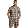image:imageEkouaer Mens Silk Satin Pajamas Set Short Sleeve Button Up Lounge Pjs SetBrown Plaid