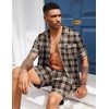 image:imageEkouaer Mens Silk Satin Pajamas Set Short Sleeve Button Up Lounge Pjs SetBrown Plaid
