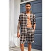 image:imageEkouaer Mens Silk Satin Pajamas Set Short Sleeve Button Up Lounge Pjs SetBrown Plaid