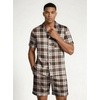 image:imageEkouaer Mens Silk Satin Pajamas Set Short Sleeve Button Up Lounge Pjs SetBrown Plaid