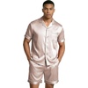 image:imageEkouaer Mens Silk Satin Pajamas Set Short Sleeve Button Up Lounge Pjs SetChampagne