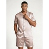 image:imageEkouaer Mens Silk Satin Pajamas Set Short Sleeve Button Up Lounge Pjs SetChampagne