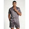 image:imageEkouaer Mens Silk Satin Pajamas Set Short Sleeve Button Up Lounge Pjs SetDark Gray