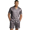 image:imageEkouaer Mens Silk Satin Pajamas Set Short Sleeve Button Up Lounge Pjs SetDark Gray
