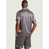 image:imageEkouaer Mens Silk Satin Pajamas Set Short Sleeve Button Up Lounge Pjs SetDark Gray