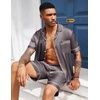 image:imageEkouaer Mens Silk Satin Pajamas Set Short Sleeve Button Up Lounge Pjs SetDark Gray