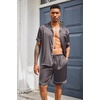 image:imageEkouaer Mens Silk Satin Pajamas Set Short Sleeve Button Up Lounge Pjs SetDark Gray