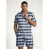 image:imageEkouaer Mens Silk Satin Pajamas Set Short Sleeve Button Up Lounge Pjs SetDiamond Pattern