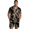 image:imageEkouaer Mens Silk Satin Pajamas Set Short Sleeve Button Up Lounge Pjs SetGold Tropical Print