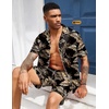 image:imageEkouaer Mens Silk Satin Pajamas Set Short Sleeve Button Up Lounge Pjs SetGold Tropical Print