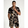 image:imageEkouaer Mens Silk Satin Pajamas Set Short Sleeve Button Up Lounge Pjs SetGold Tropical Print
