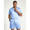 image:imageEkouaer Mens Silk Satin Pajamas Set Short Sleeve Button Up Lounge Pjs SetLight Blue