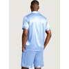 image:imageEkouaer Mens Silk Satin Pajamas Set Short Sleeve Button Up Lounge Pjs SetLight Blue
