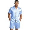 image:imageEkouaer Mens Silk Satin Pajamas Set Short Sleeve Button Up Lounge Pjs SetLight Blue